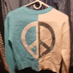 Justice Teal and White Peace Sweater